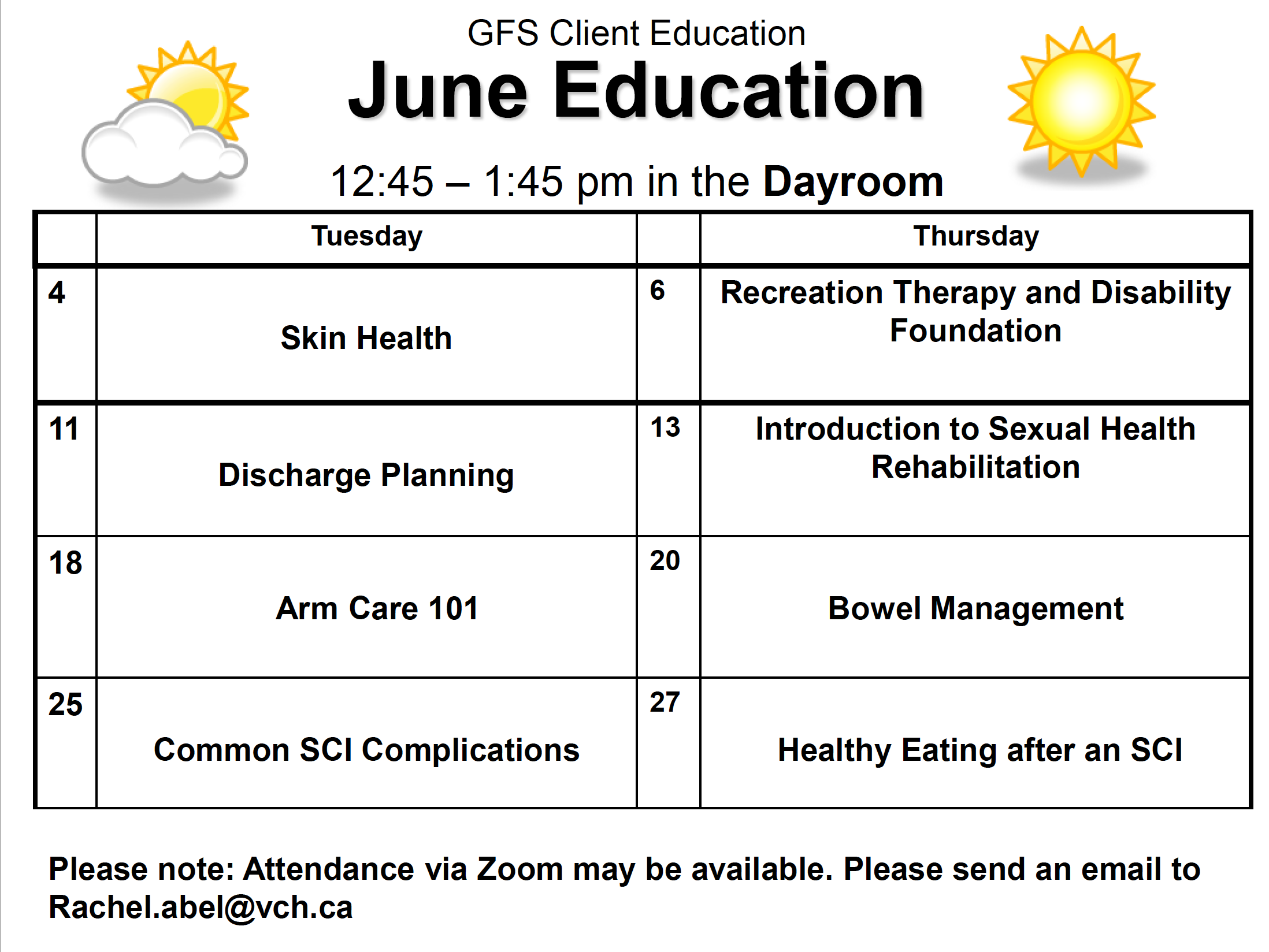 GF Strong Rehabilitation Spinal Cord Injury Client Education Calendar June 2024